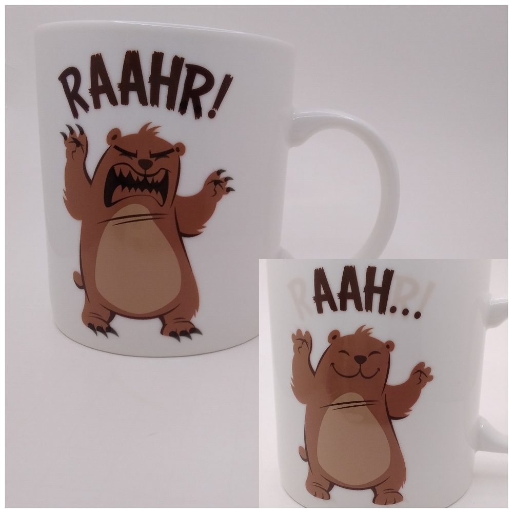 Luckyoo MUG Heat Sensitive RAAHR! Heat Changes to AAH... Bear grrr morning 11 oz